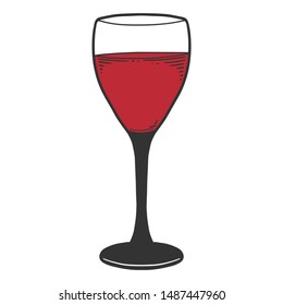 Wine glass. Vector concept in doodle and sketch style. Hand drawn illustration for printing on T-shirts, postcards. Icon and logo idea.