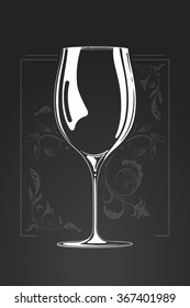 wine glass. vector hand drawn illustration in cartoon style. Negative space concept. sketch of logo. Decorative organic ornament on background