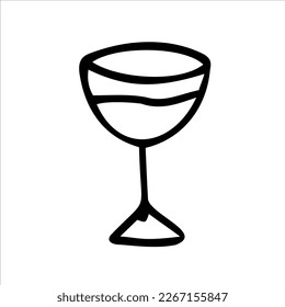 A wine glass. Vector hand-drawn doodles. Design, template, sketch, clipart, logo.