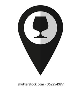 Wine glass - vector icon;  black map pointer