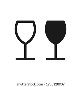 Wine glass vector icon. Cocktail drink symbol. Bar and restaurant wineglass sign. Package labe logo. Black silhouette islated on white background.