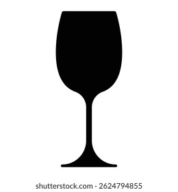 Wine glass vector icon. Elegant drinkware symbol used in wine tasting, celebrations, or hospitality themes. Black silhouette isolated on white background.