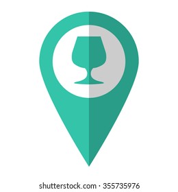 Wine glass - vector icon;  green map pointer