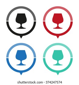 Wine glass - vector icon; map pointer;  message bubble