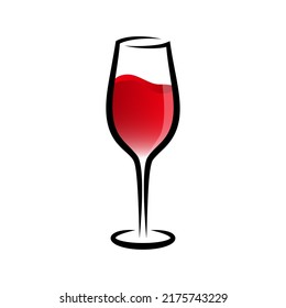 Icono vectorial de vidrio de vino con vino tinto. Dibujado a mano de Wineglass.