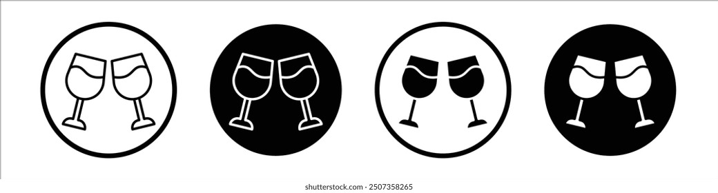 Wine glass vector icon set black filled and outlined style.