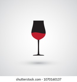 Wine Glass Vector Icon. Wineglass with Red Wine and Shadow on Grey Background