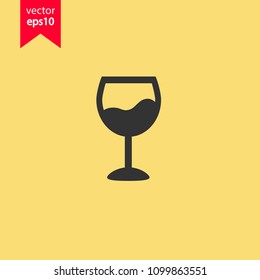 Wine glass vector icon. Yellow background. EPS 10 vector sign.