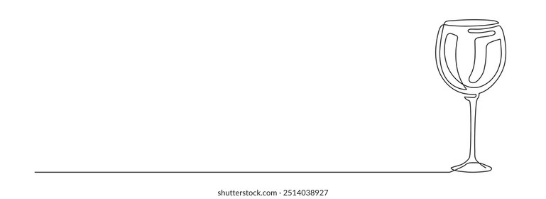 Wine glass vector illustration in one continuous editable line drawing style. Editable stroke