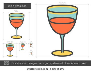 Wine glass vector line icon isolated on white background. Wine glass line icon for infographic, website or app. Scalable icon designed on a grid system.