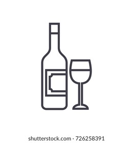 wine and glass vector line icon, sign, illustration on background, editable strokes