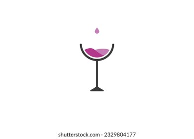 Wine glass vector logo, night party with wine