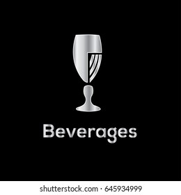 Wine glass vector logo. Spirits menu silver emblem