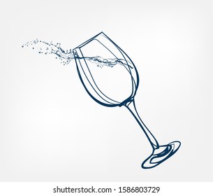 wine glass vector one line art drink isolated sketch