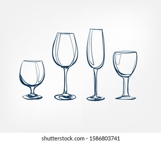 wine glass vector one line art drink isolated sketch