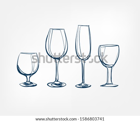 wine glass vector one line art drink isolated sketch