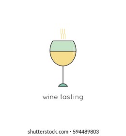Wine glass vector thin line icon. Isolated symbol. Logo template for restaurant or tasting tour, element for travel agency products, tour brochure, excursion banner. Simple mono linear modern design.