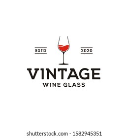 Wine Glass Vintage Retro Bar Logo design
