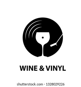 wine glass and vinyl record, logo template