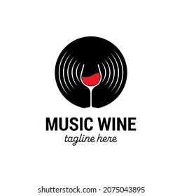 wine glass and vinyl record logo design template