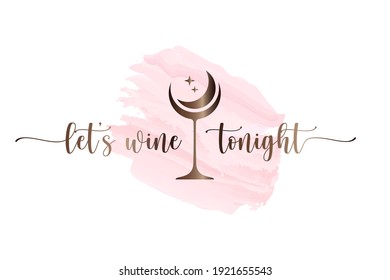 Wine Glass Watercolor Concept. Wine Night Moon Design On White Background