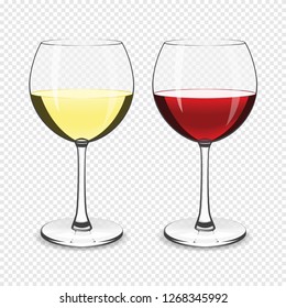 Wine glass, white and red wine isolated on a transparent background