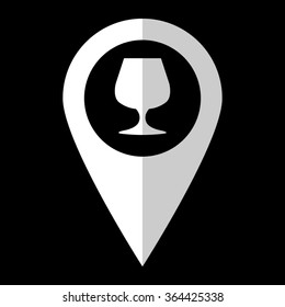 Wine glass - white vector icon;  map pointer