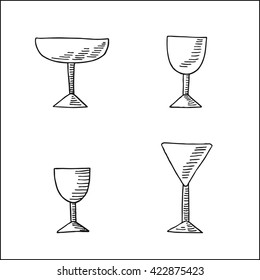 wine glass or wineglass set vector hand drawn sketch illustration