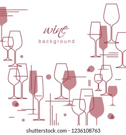 Wine glasses Background.  Design element for tasting, menu, wine list, restaurant, winery, shop. Modern line style. Vector illustration cropped with a mask.