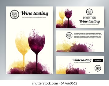 wine glasses with background stains. Promotion cards and banners. Vector