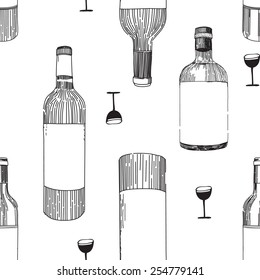 Wine glasses and a black-white seamless pattern