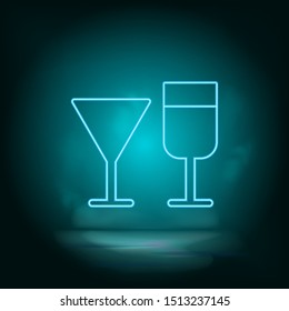 Wine glasses blue neon vector icon. Simple element illustration from map and navigation concept. Wine glasses blue neon vector icon. Real estate concept vector illustration.
