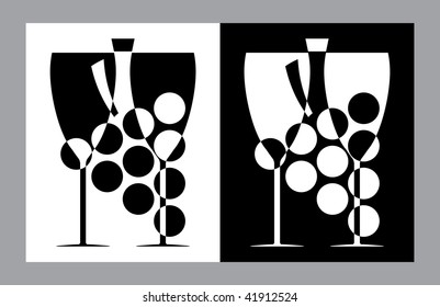 Wine glasses and botlle sign(vector,CMYK)