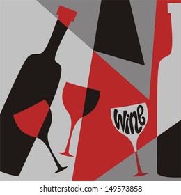 Wine glasses bottle abstract vector illustration
