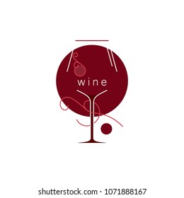 Wine glasses and a bottle. Logo, icon, label for tasting, wine list, winery. Vector illustration.