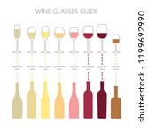 Wine glasses and bottles guide infographic. Colorful vector wine glass and wine bottle types icons. Types of wine info chart