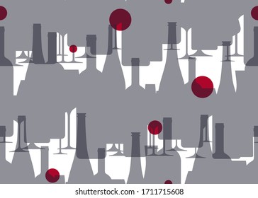 Wine Glasses and wine bottles. Liquor shop seamless pattern. Design element, texture for wine tasting, wallpaper for menu, wine list, winery, vineyard.