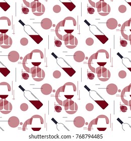 Wine glasses and bottles. Seamless background for menu, tasting, wine  list. Vector illustration in a modern style. 