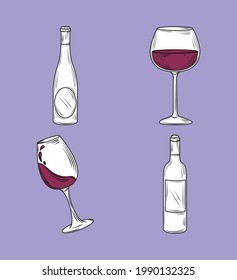 Wein in Gläsern und Flaschen