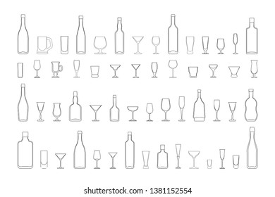 Wine Glasses Bottles Set Vector Outline Stock Vector (Royalty Free ...