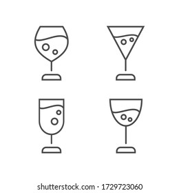 Gafas de vino con burbujas, juegos de iconos de línea