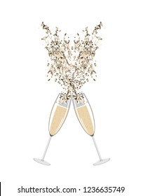 Wine glasses champagne on white background