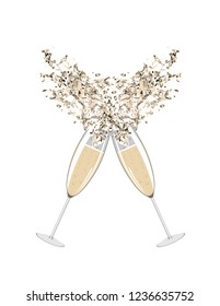 Wine glasses champagne on white background