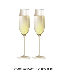 Wine glasses champagne on white background