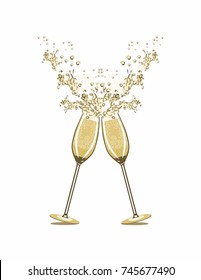 Wine glasses champagne on white background