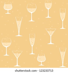 Wine Glasses With Champagne On Yellow Background. Seamless Pattern