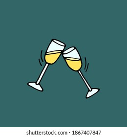 Wine glasses. Glasses of champagne. Vector hand-drawn doodle illustration.