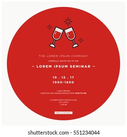 Wine Glasses Cheers Business Seminar Invitation Design Template (With time, date and venue details)