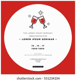 Wine Glasses Cheers Business Seminar Invitation Design Template (With time, date and venue details)