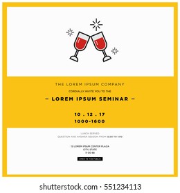 Wine Glasses Cheers Business Seminar Invitation Design Template (With Time, Date And Venue Details)